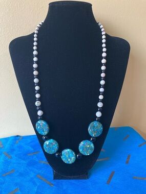 Black, blue and beige Necklace